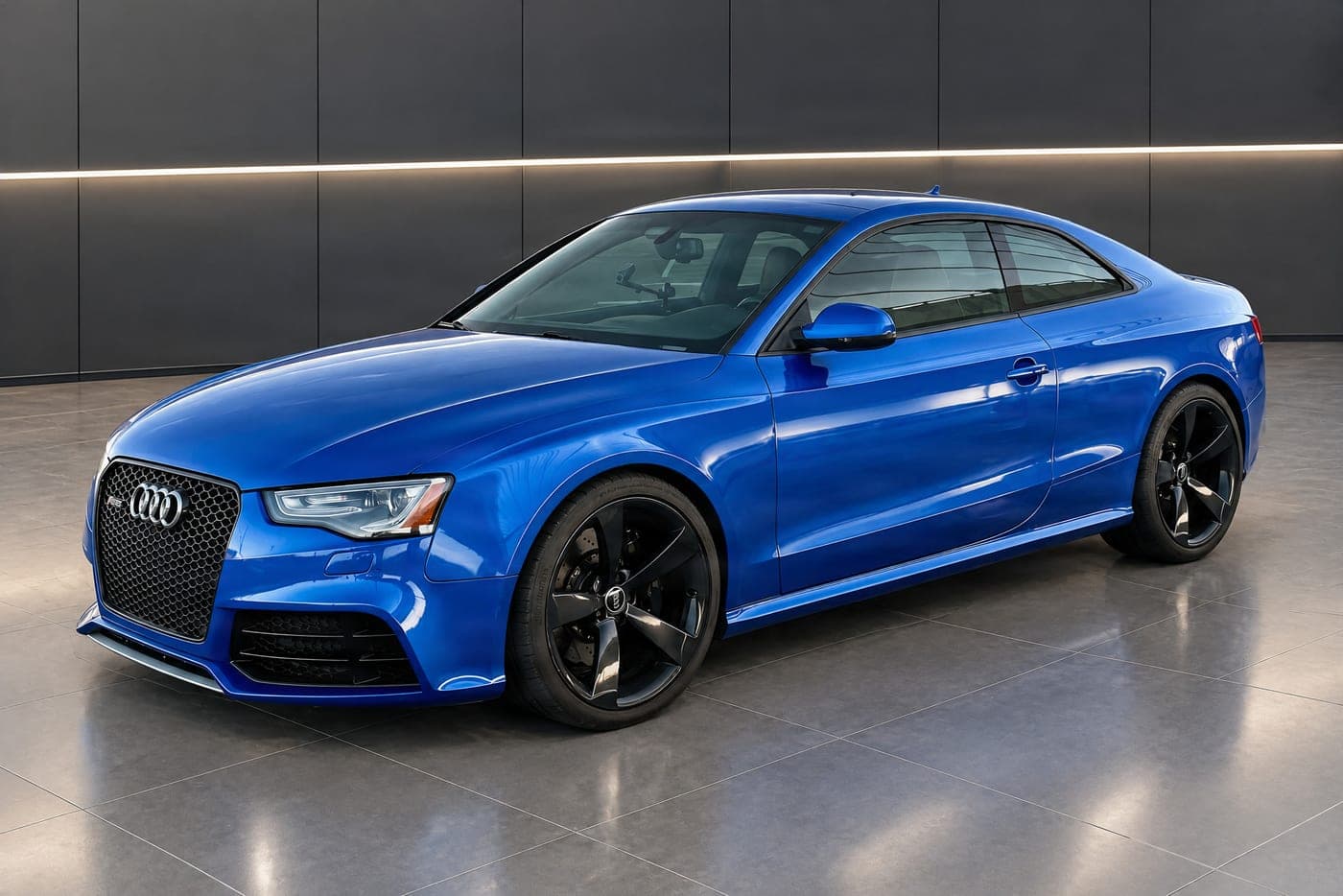 Audi RS 5 in the Dark showroom scene, created with CarStudio